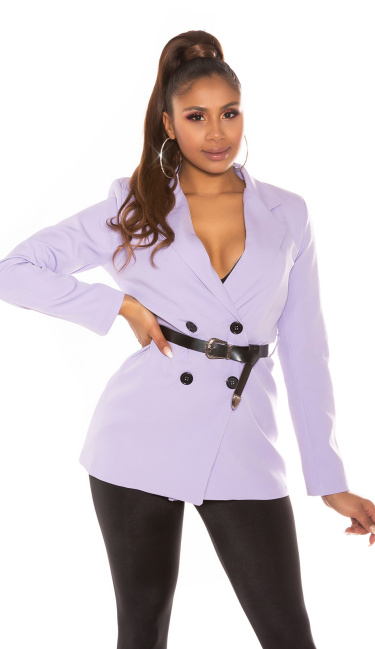 Double-Breasted Blazer with Belt Lilac